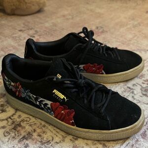 Puma Suede Black with Red and Blue Floral Sneakers